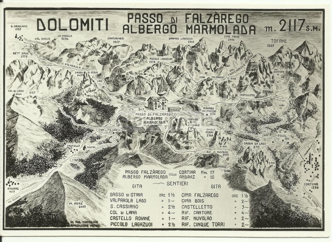Cartolina Pubblicitaria Albergo Marmolada, Passo Di Falzarego, Dolomiti