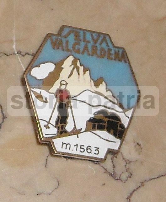 Spilla Pubblicitaria Selva Val Gardena Sciatore Anni '50 Donzelli