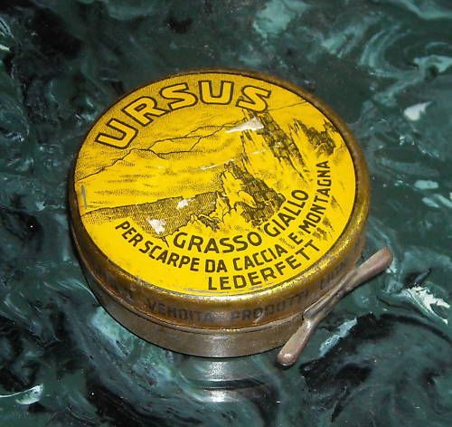 Scatola Vintage Ursus Lederfett Grasso Scarpe Caccia Montagna Anni '30