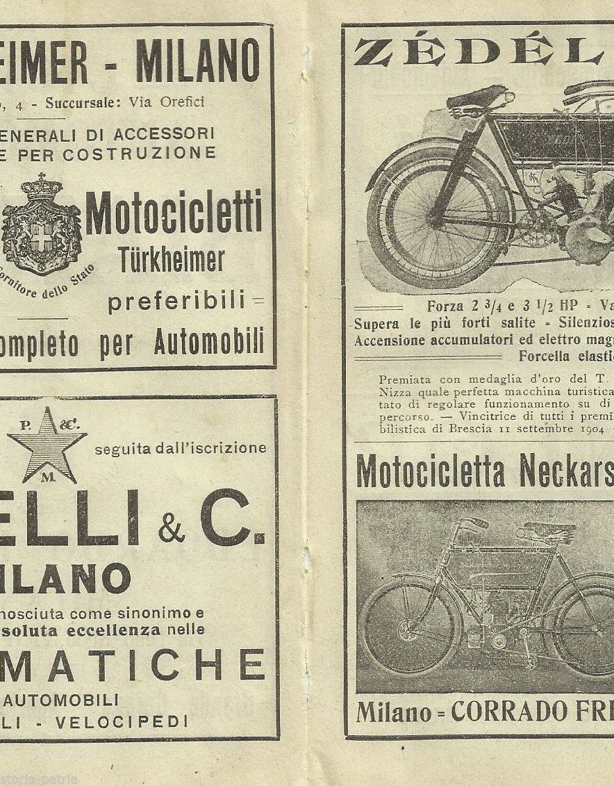 Pubblicità Motociclette Zedel Neckarsulmer Bianchi Stucchi 1904