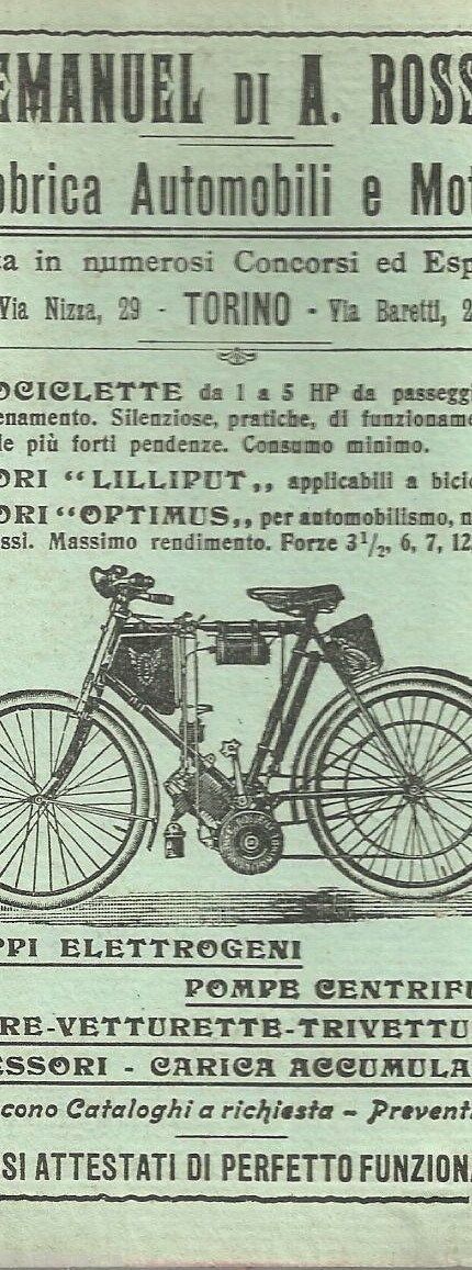 Pubblicità Rosselli Torino Motori Lilliput Optimus 1902
