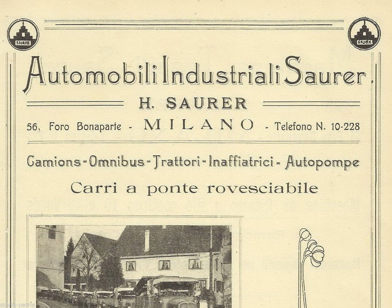 Volantino Pubblicitario Saurer Automobili Industriali Milano 1922
