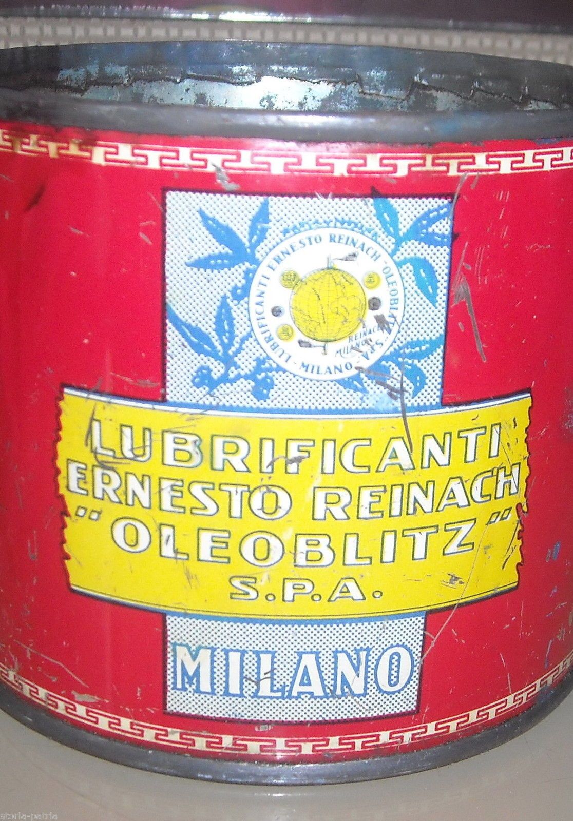 Scatola In Latta Lubrificanti Ernesto Reinach Sferul Oleoblitz Milano, Anni '30 '60