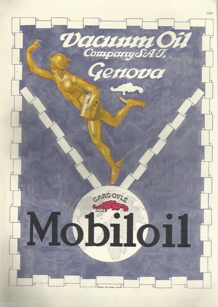Pubblicità Mobiloil Vacuum Oil Company Genova 1925 Grafiche Ricordi