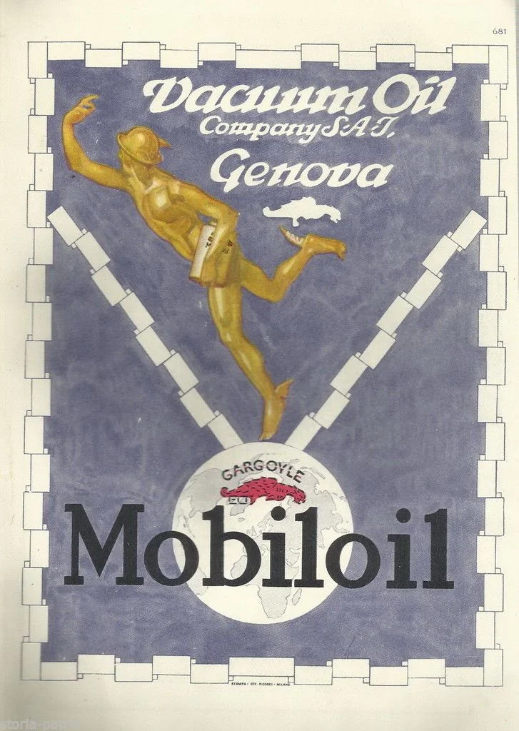 Pubblicità Mobiloil Vacuum Oil Company Genova 1925 Grafiche Ricordi