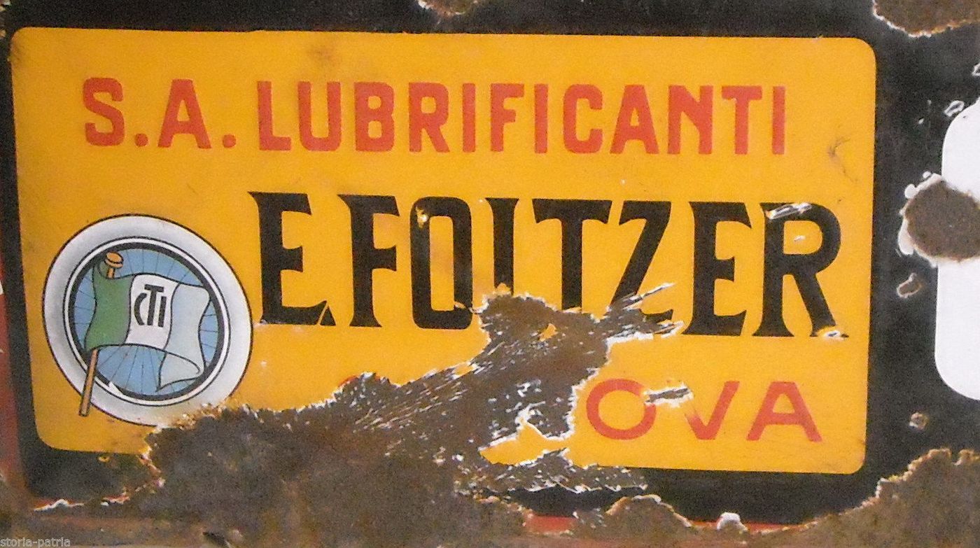 Targa Pubblicitaria Touring Oil Foltzer Genova Smaltata Anni '20