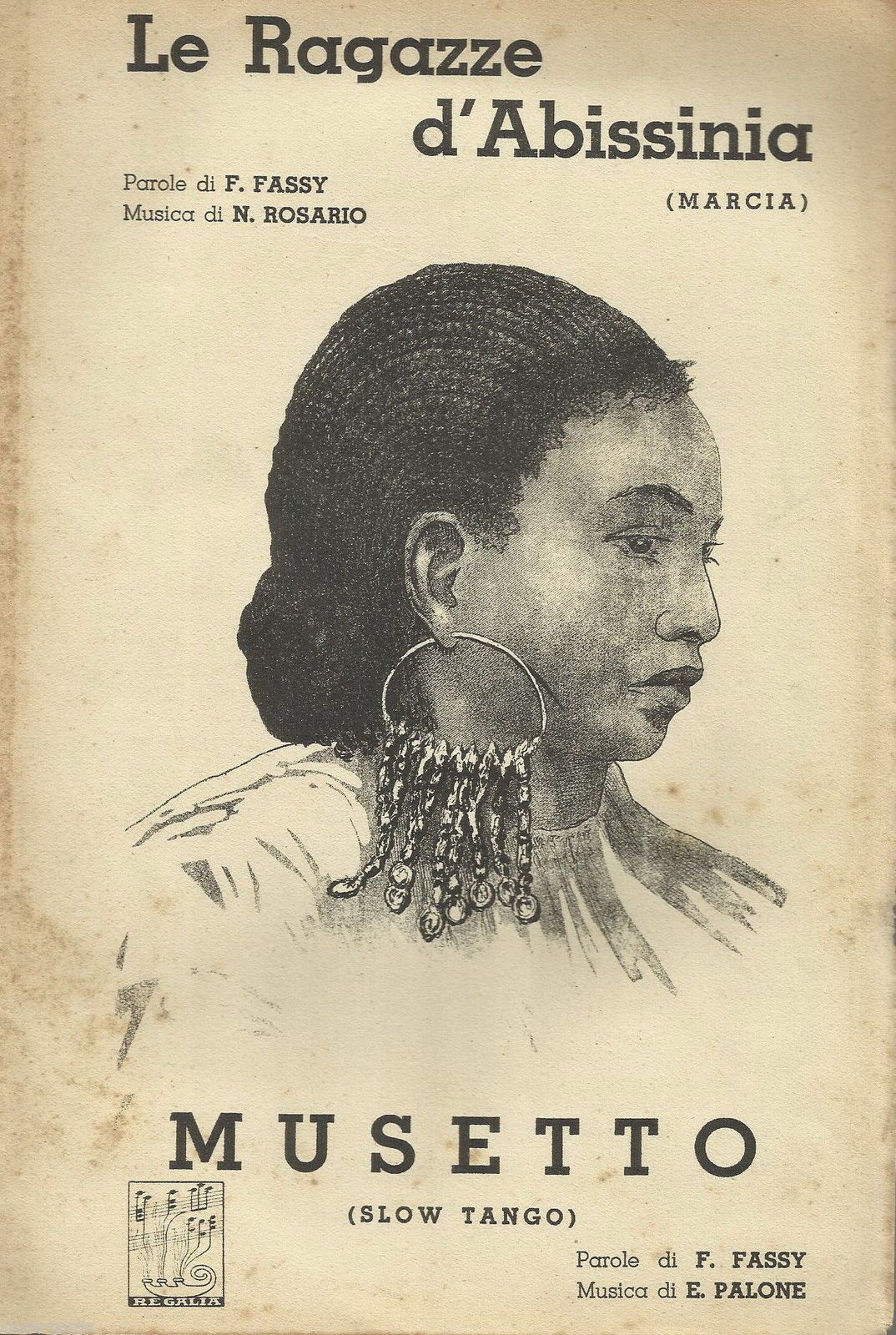 Spartito Musicale Le Ragazze d'Abissinia E Musetto, Edizioni Regalia, Circa 1935 1940