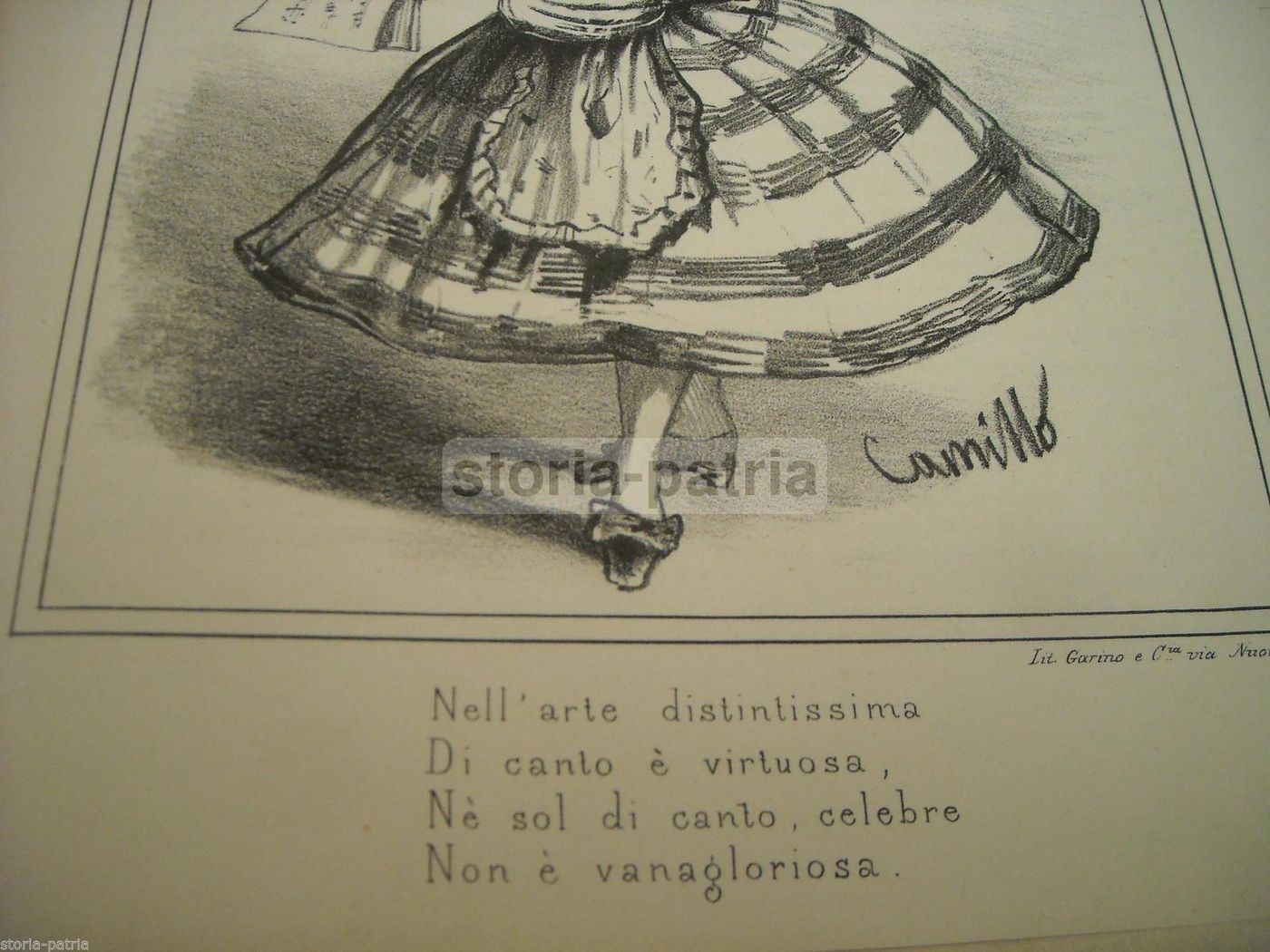 Caricatura Di Barbara Marchisio, Cantante Lirica   Litografia Di Camillo, XIX Secolo