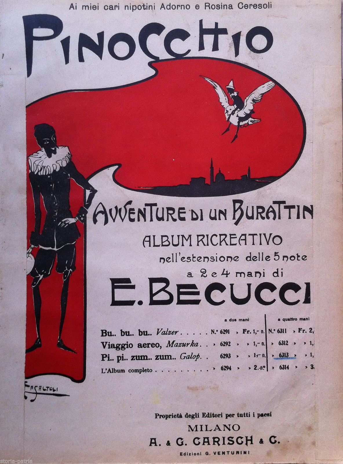 Spartito Antico Pinocchio: Ernesto Becucci, Illustrato Da Casaltoli, 1900