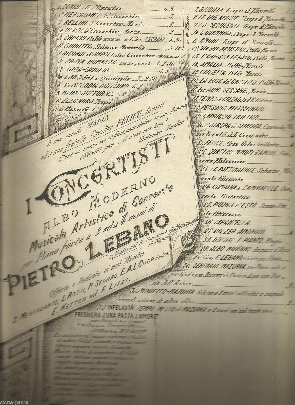 Spartito Antico Mazurka Amore Pietro Lebano Napoli Fine '800