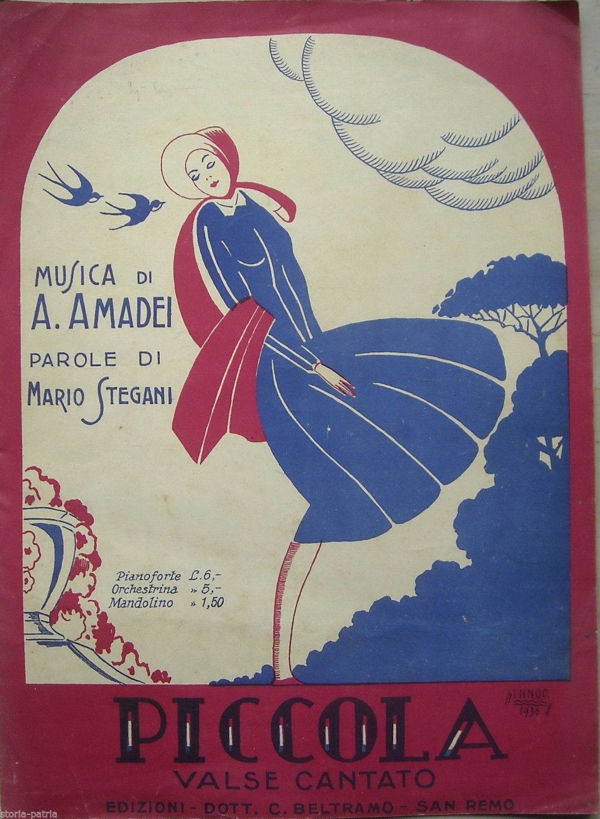 Spartito Antico Piccola Valse Cantato Amadei Stegani 1931 Liguria