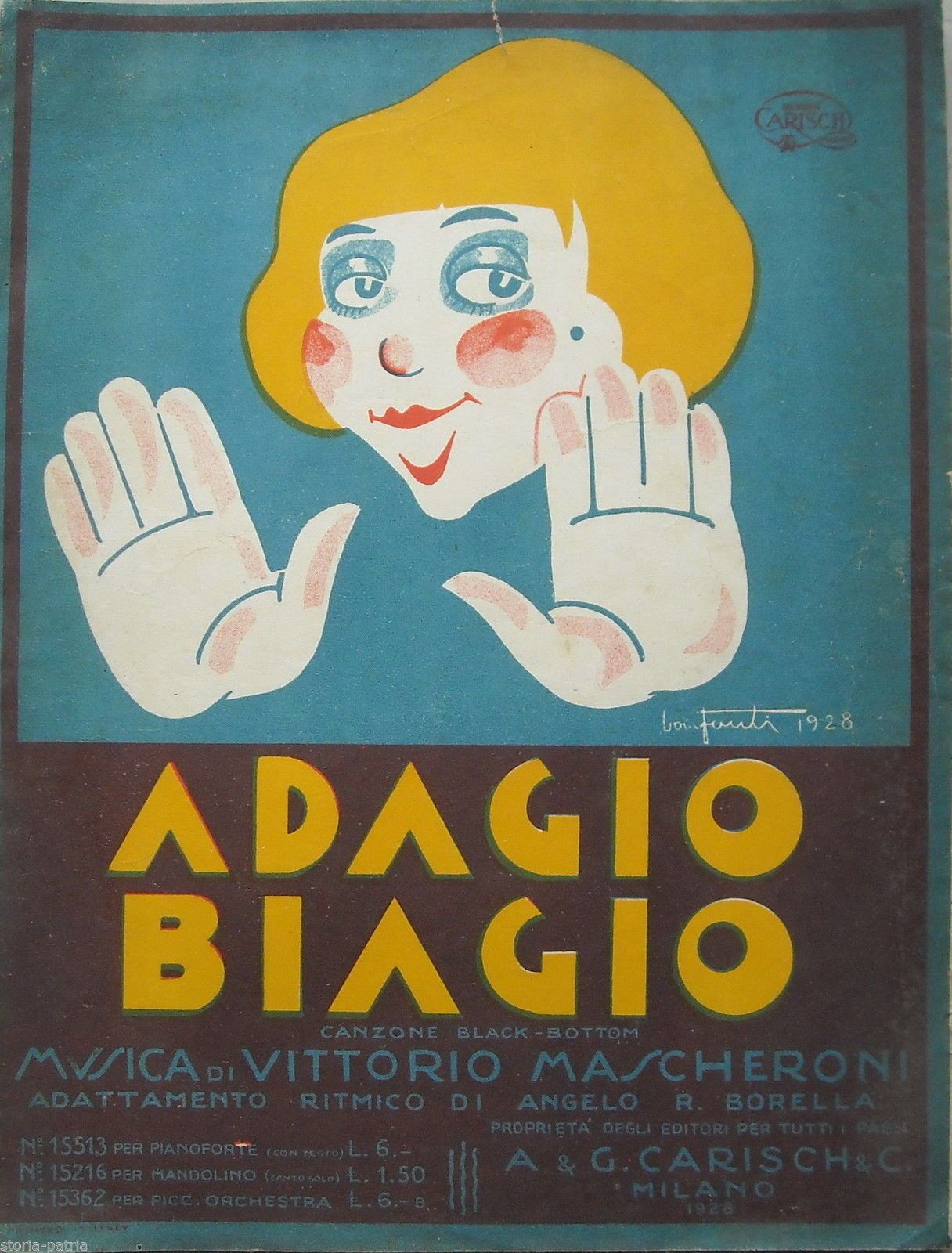 Spartito Adagio Biagio Mascheroni 1928 Litografia Bonfanti Carisch