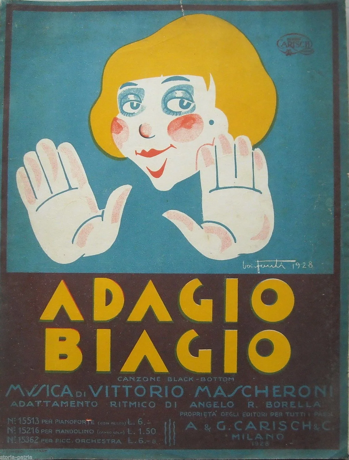 Spartito Adagio Biagio Mascheroni 1928 Litografia Bonfanti Carisch