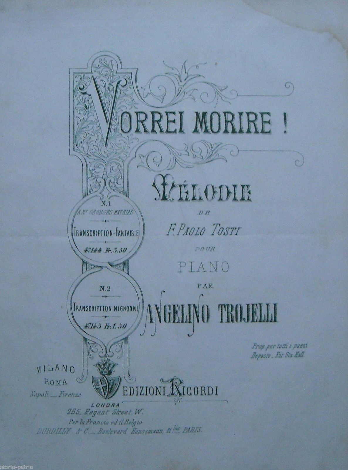 Spartito Antico: Melodie Di F. Paolo Tosti Per Piano, Ricordi, Fine '800