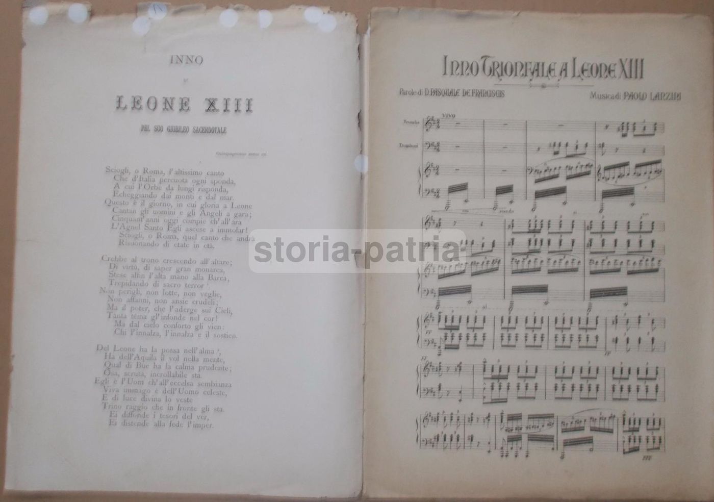 Inno A Leone XIII: Spartito Musicale Di Lanzini E De Franciscis, Fine XIX Secolo