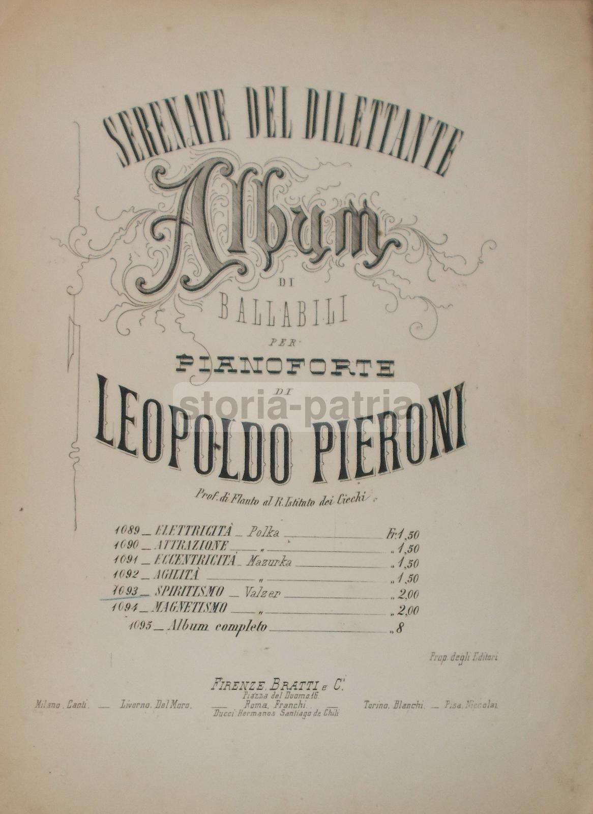 Spiritismo Walzer Di Leopoldo Pieroni, Spartito Musicale, Firenze, Fine XIX Secolo