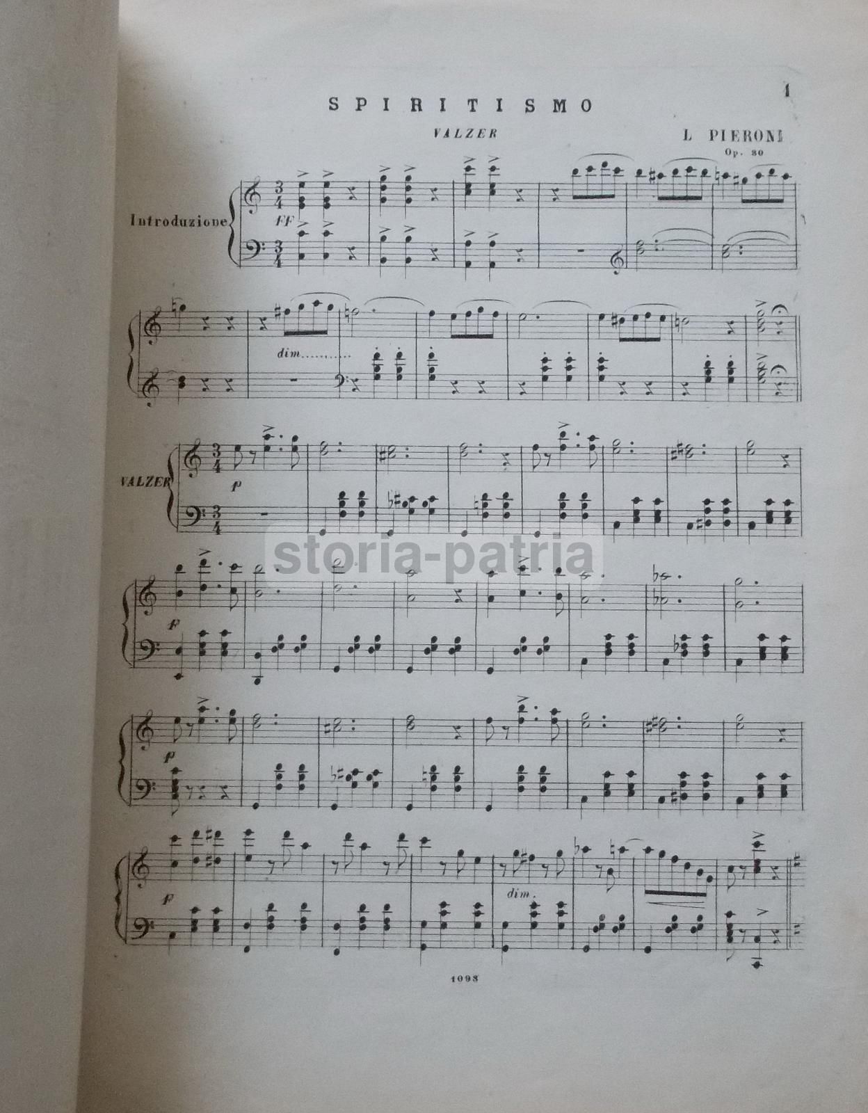 Spiritismo Walzer Di Leopoldo Pieroni, Spartito Musicale, Firenze, Fine XIX Secolo