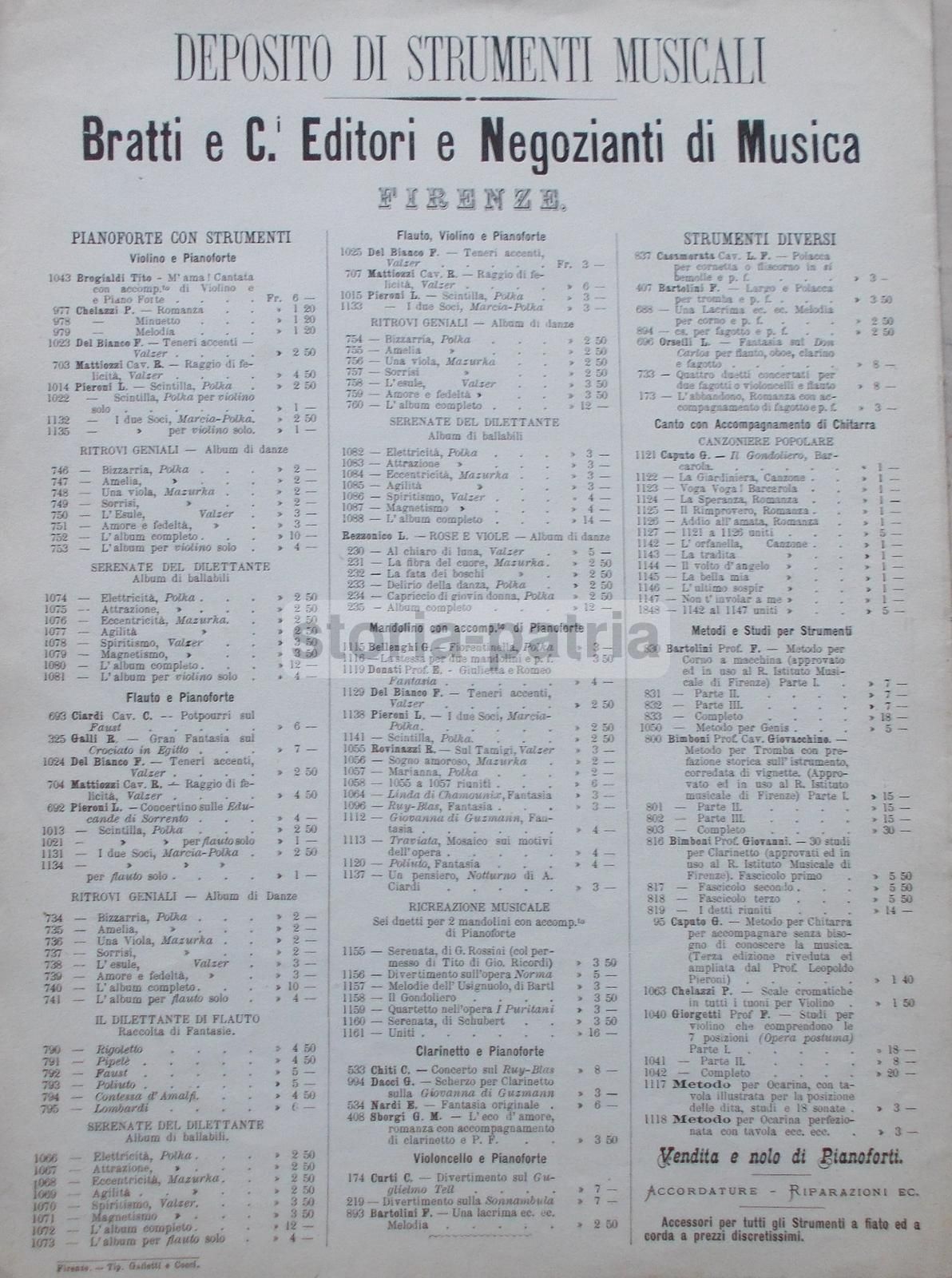Spiritismo Walzer Di Leopoldo Pieroni, Spartito Musicale, Firenze, Fine XIX Secolo