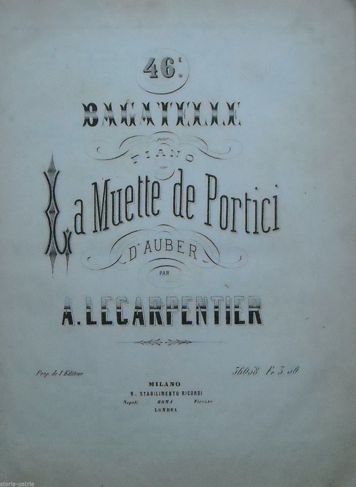 Spartito Antico La Muta Di Portici Di Auber, Lecarpentier 1874