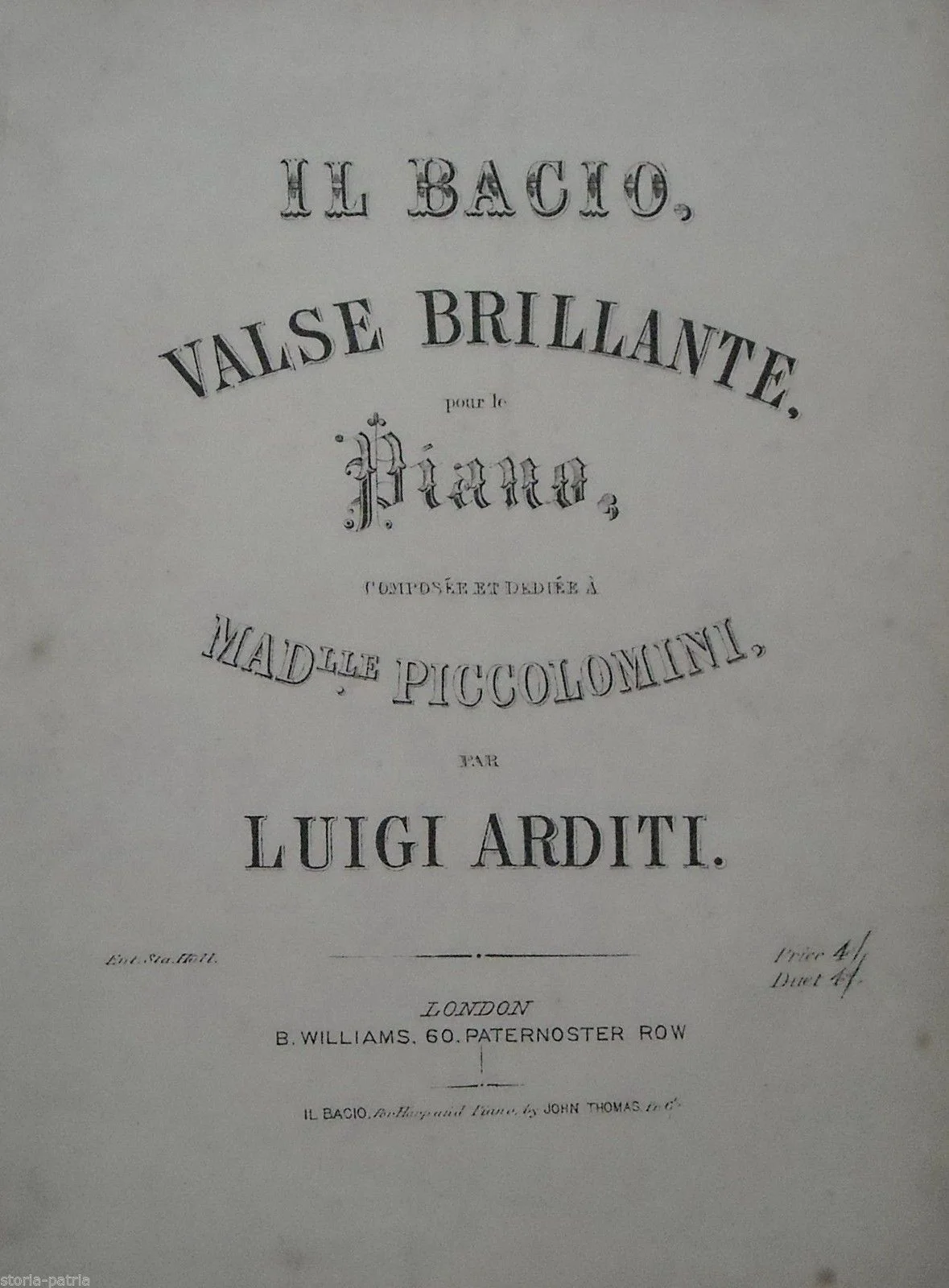 Il Bacio by Luigi Arditi: Antique Music Score for Piano