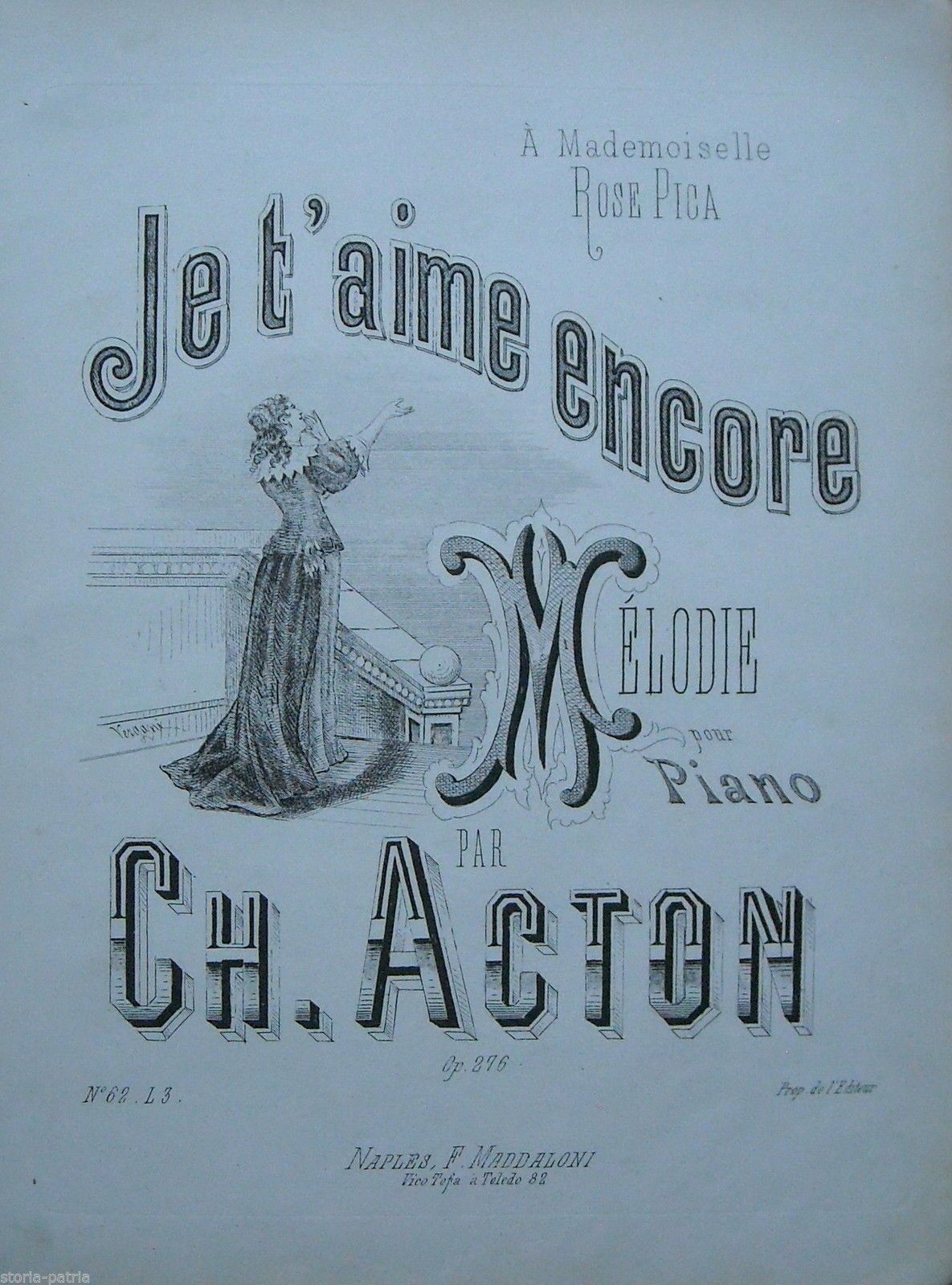 Spartito Antico: Je T'Aime Encore Di Ch. Acton. Napoli, Maddaloni.