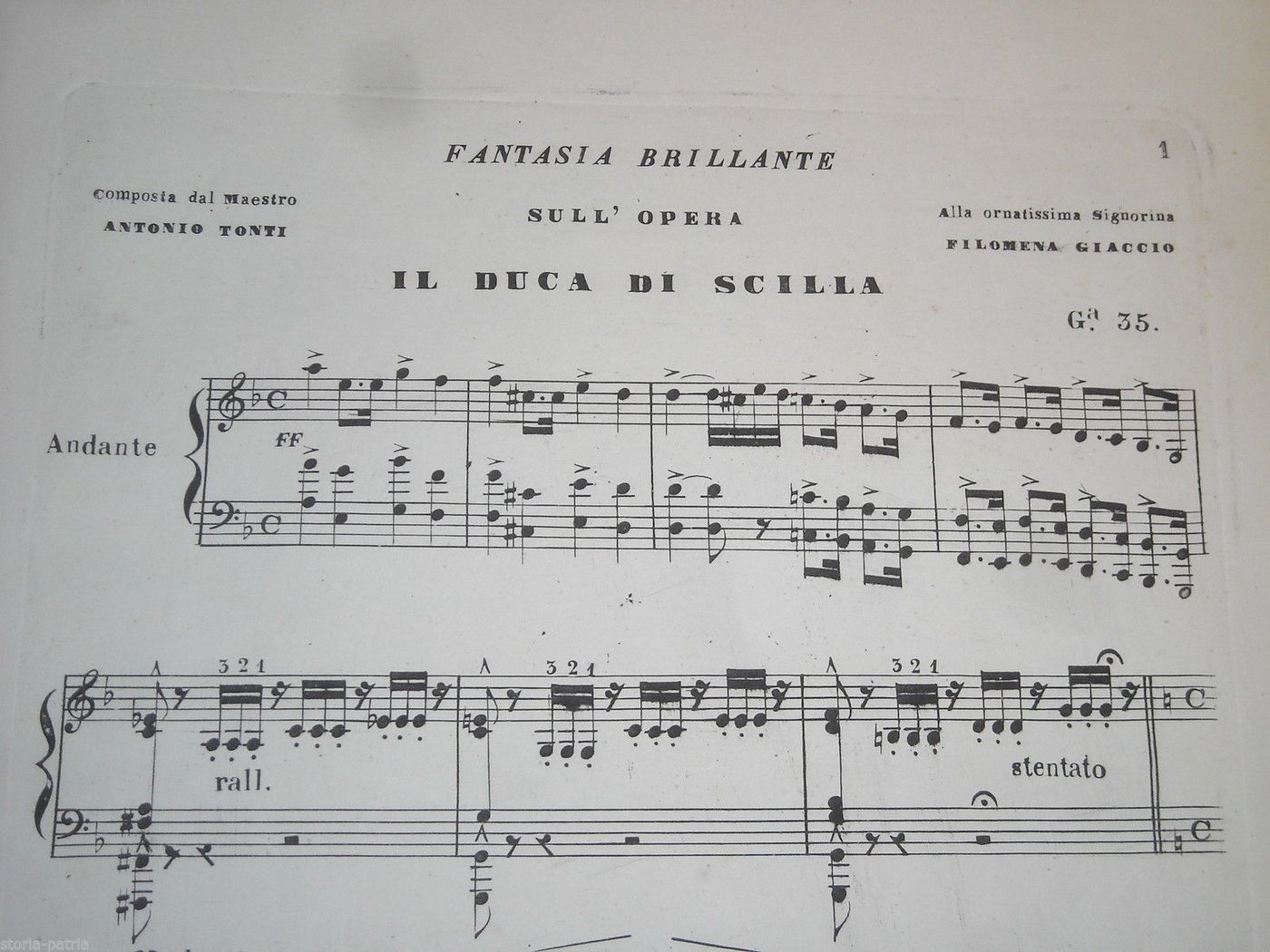 Spartito Antico, Fantasia Brillante "Il Duca Di Scilla", Antonio Tonti