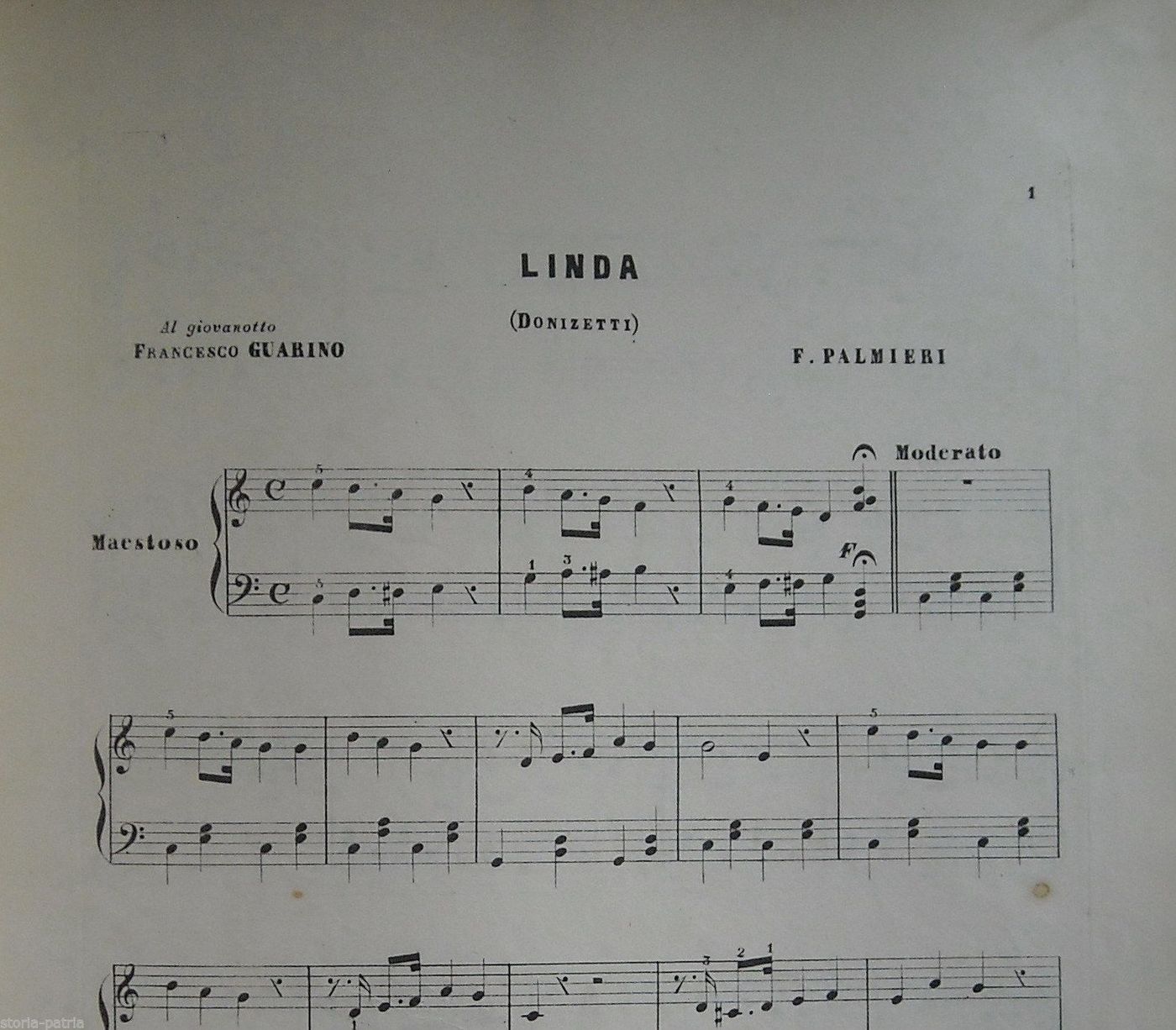 Spartito Antico Linda Di Donizetti, Palmieri, Napoli, XIX Secolo