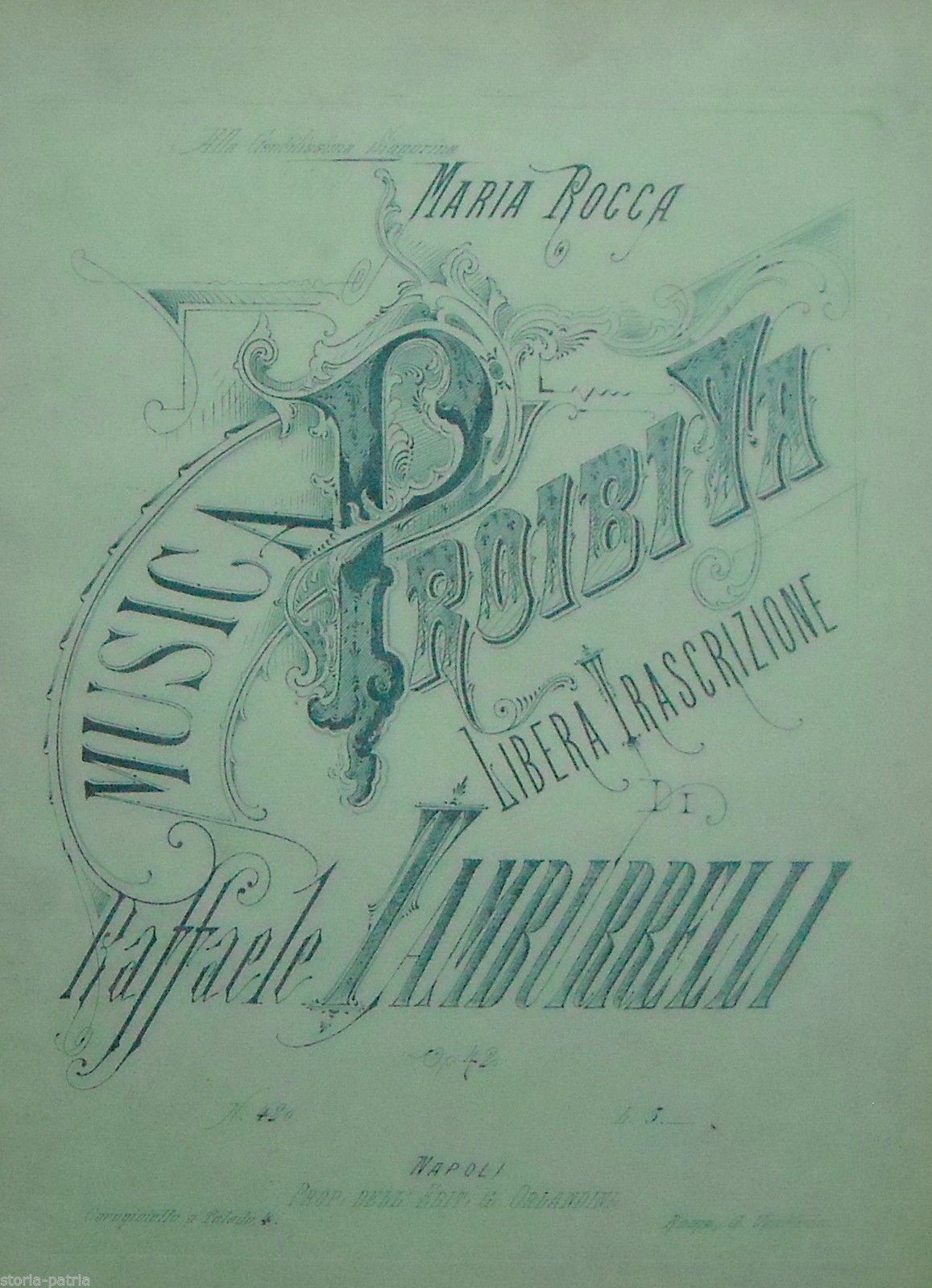 Spartito Antico Musica Proibita Di Raffaele Tamburrelli, Napoli, Seconda Metà Dell'800