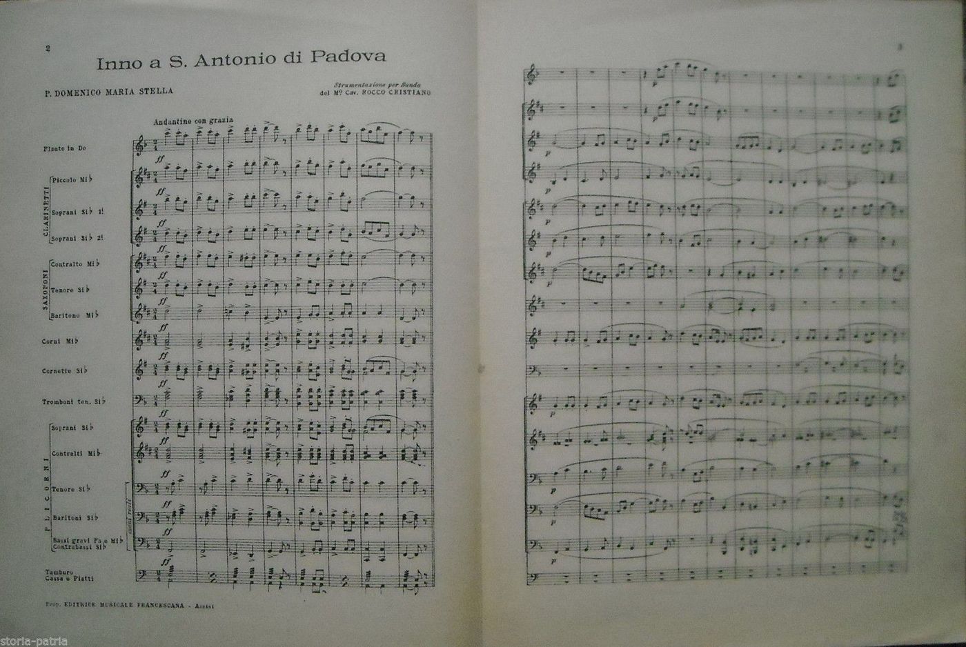 Inno A S. Antonio Di Padova, Spartito Per Banda Musicale, 1926, Assisi