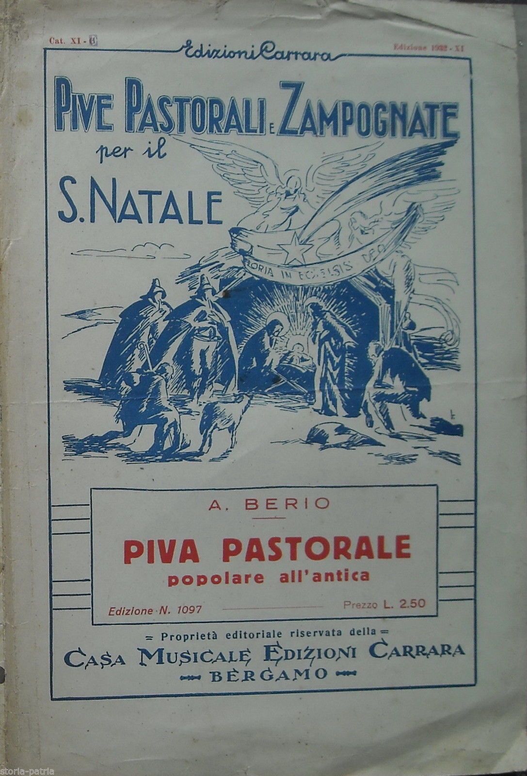 Spartito Piva Pastorale Natale Berio 1932 Carrara Bergamo