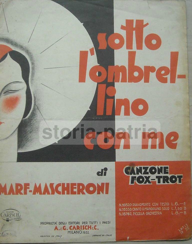 Spartito Sotto L'Ombrellino Con Me: Canzone Fox Trot, 1932. Illustrazione Futurista Di Latis.