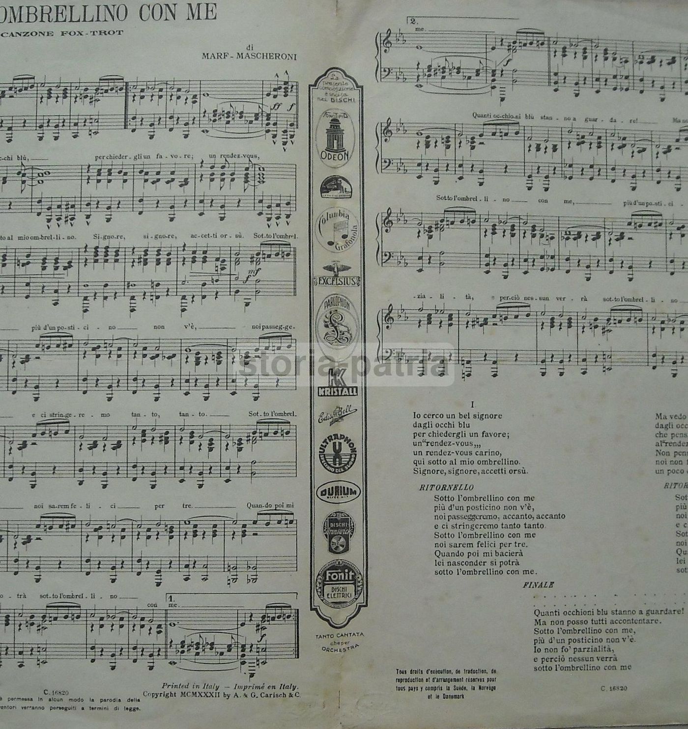 Spartito Sotto L'Ombrellino Con Me: Canzone Fox Trot, 1932. Illustrazione Futurista Di Latis.