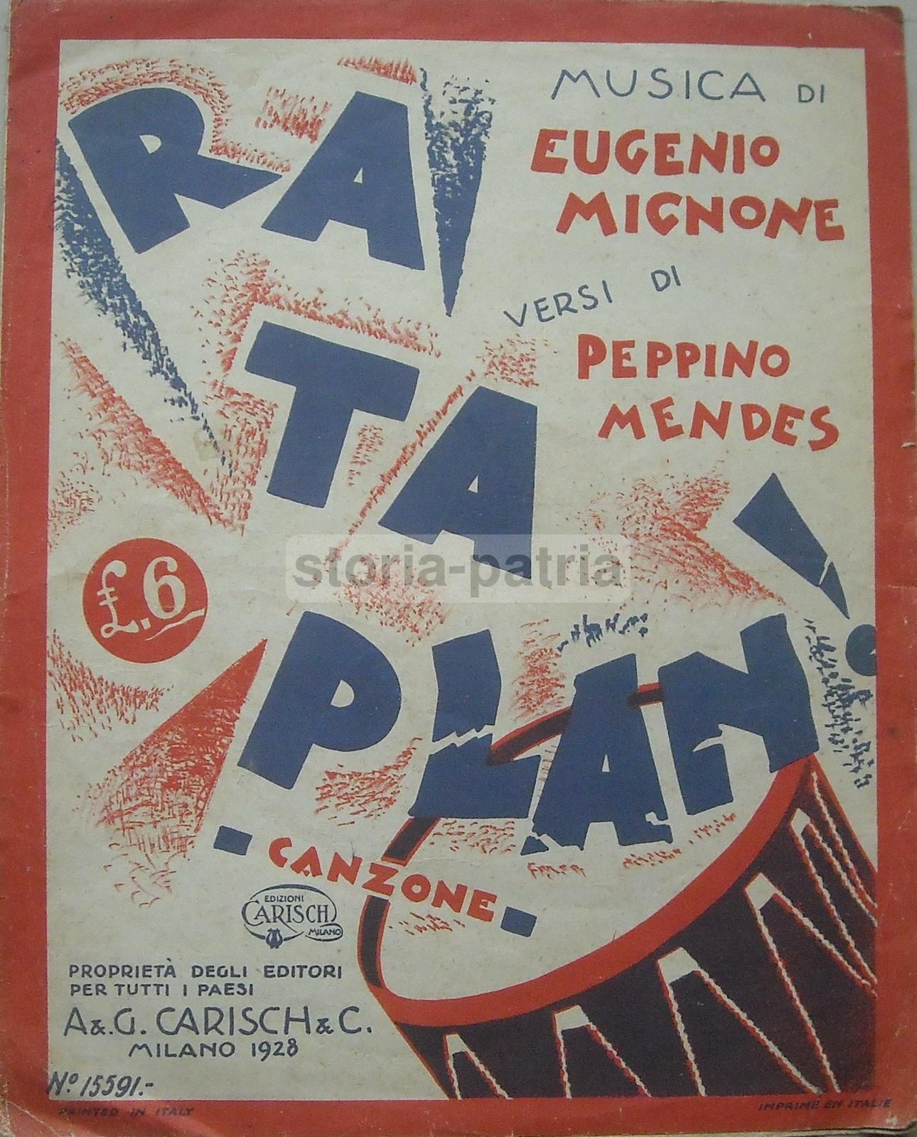 Spartito Rataplan 1928, Mignone, Mendes, Carisch. Illustrazione Futurista.