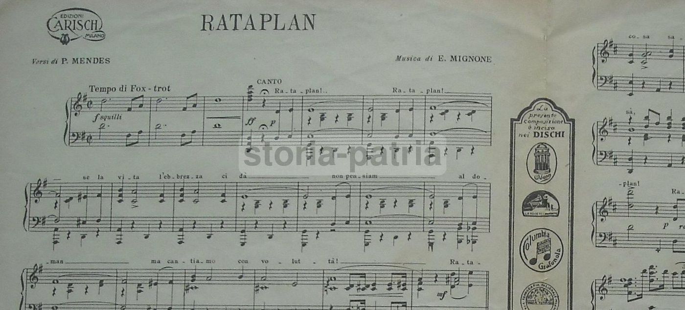 Spartito Rataplan 1928, Mignone, Mendes, Carisch. Illustrazione Futurista.
