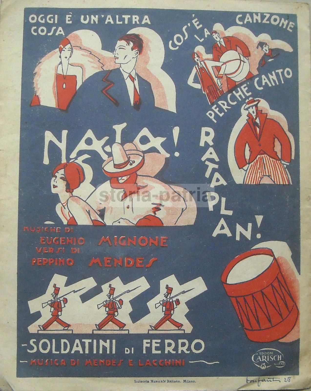 Spartito Rataplan 1928, Mignone, Mendes, Carisch. Illustrazione Futurista.
