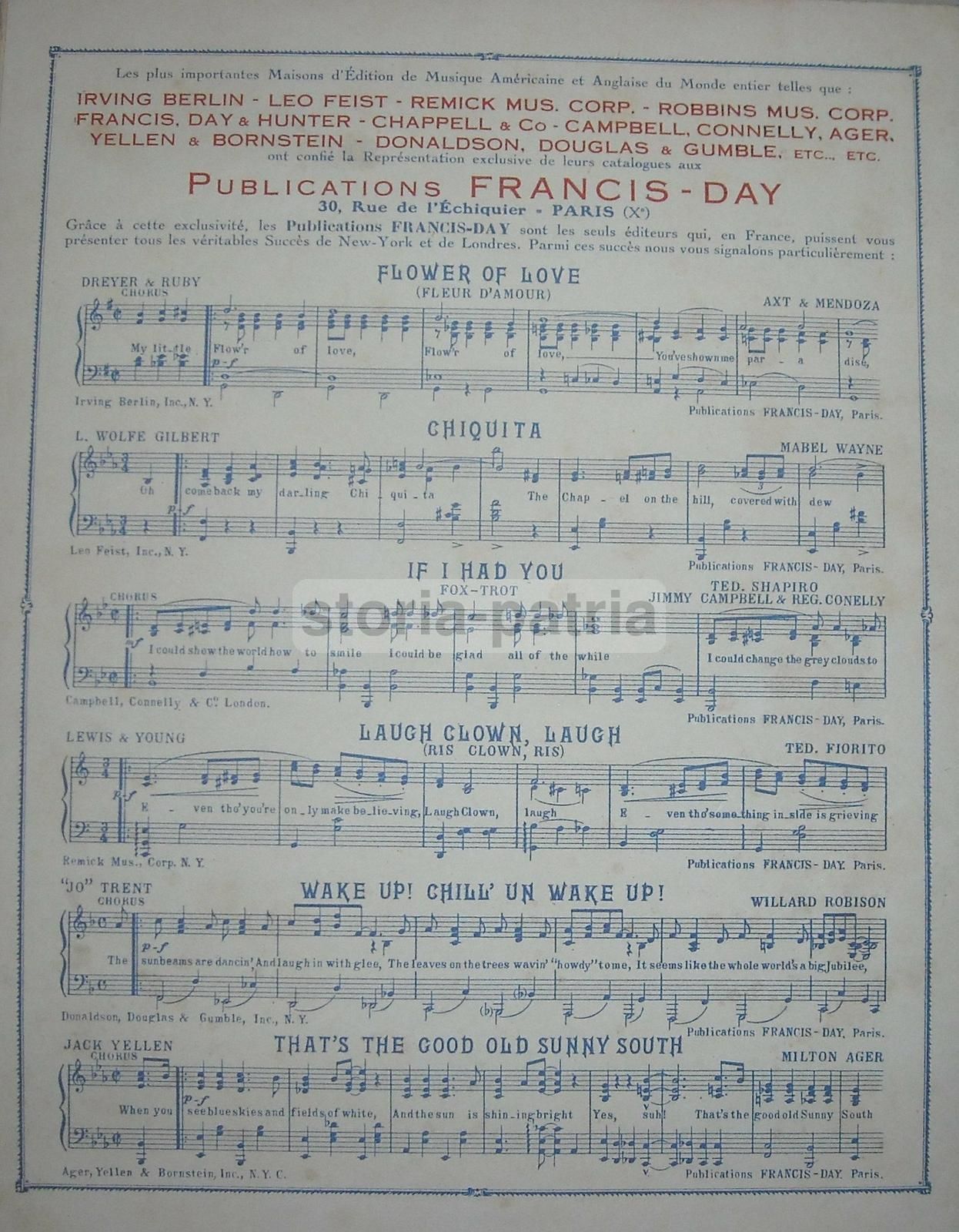 Spartiti Musicali Francis Day 1929: Tango, Jazz E Successi Internazionali