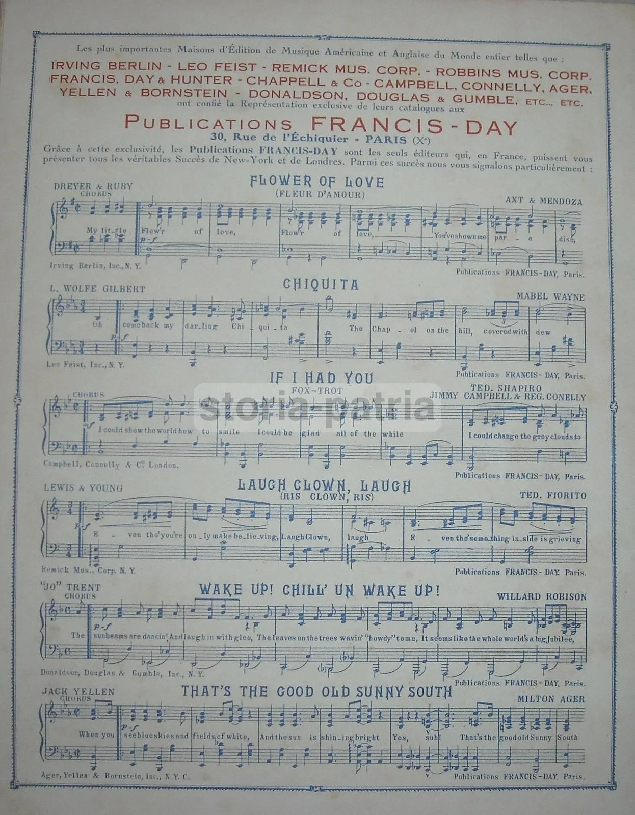 Spartiti Musicali Francis Day 1929: Tango, Jazz e Successi Internazionali