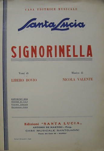 Spartito Musicale Signorinella, Libero Bovio E Nicola Valente, 1933