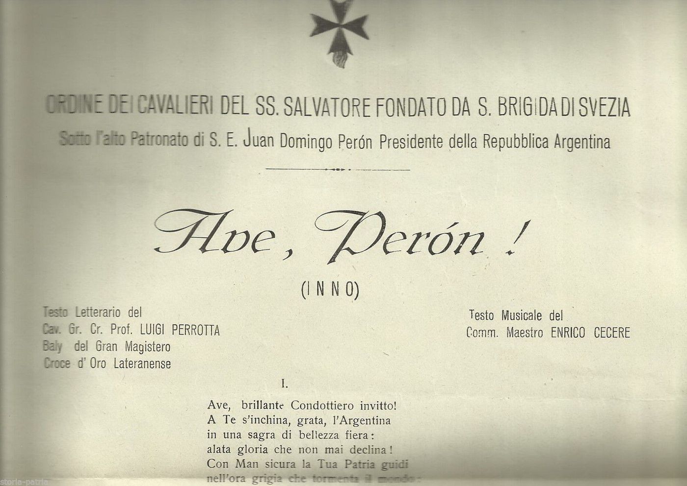 Inno Ave, Peron! Ordine Dei Cavalieri Del SS. Salvatore, Svezia Argentina