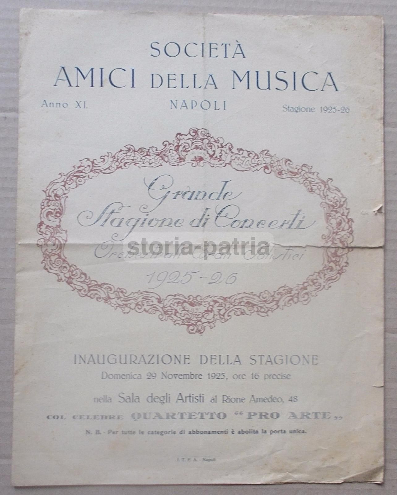 Programma Concerti Napoli 1925 Busch Serkin Cassadò Godowski