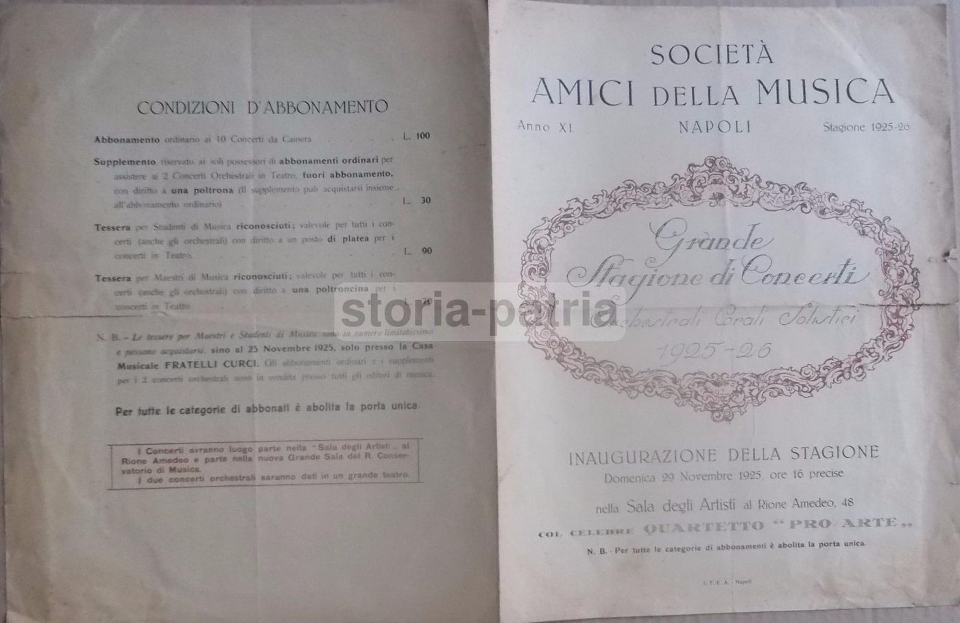 Programma Concerti Napoli 1925 Busch Serkin Cassadò Godowski