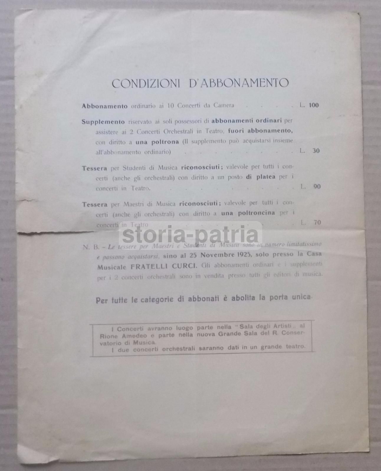 Programma Concerti Napoli 1925 Busch Serkin Cassadò Godowski