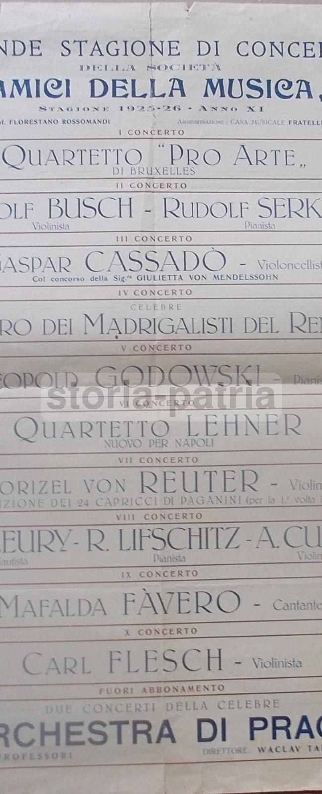 Programma Concerti Napoli 1925 Busch Serkin Cassadò Godowski