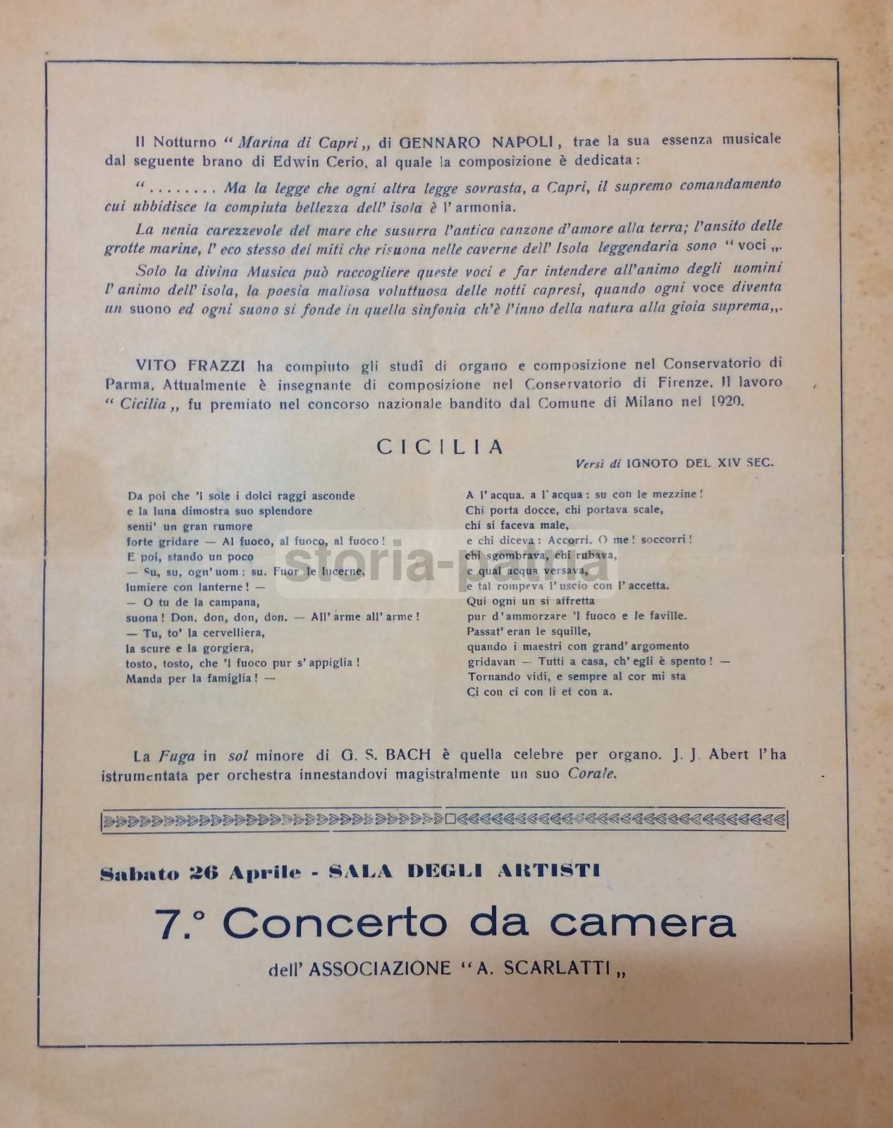 Programma Concerto Sinfonico Napoli 1930 Mozart Bach Kodaly
