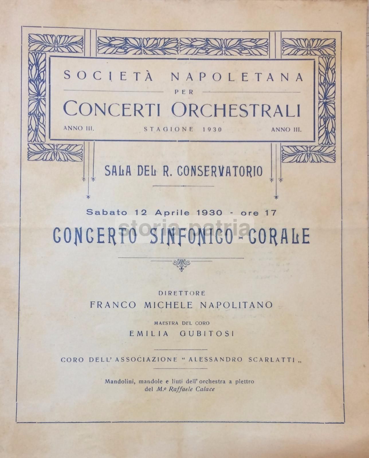 Programma Concerto Sinfonico Napoli 1930 Mozart Bach Kodaly