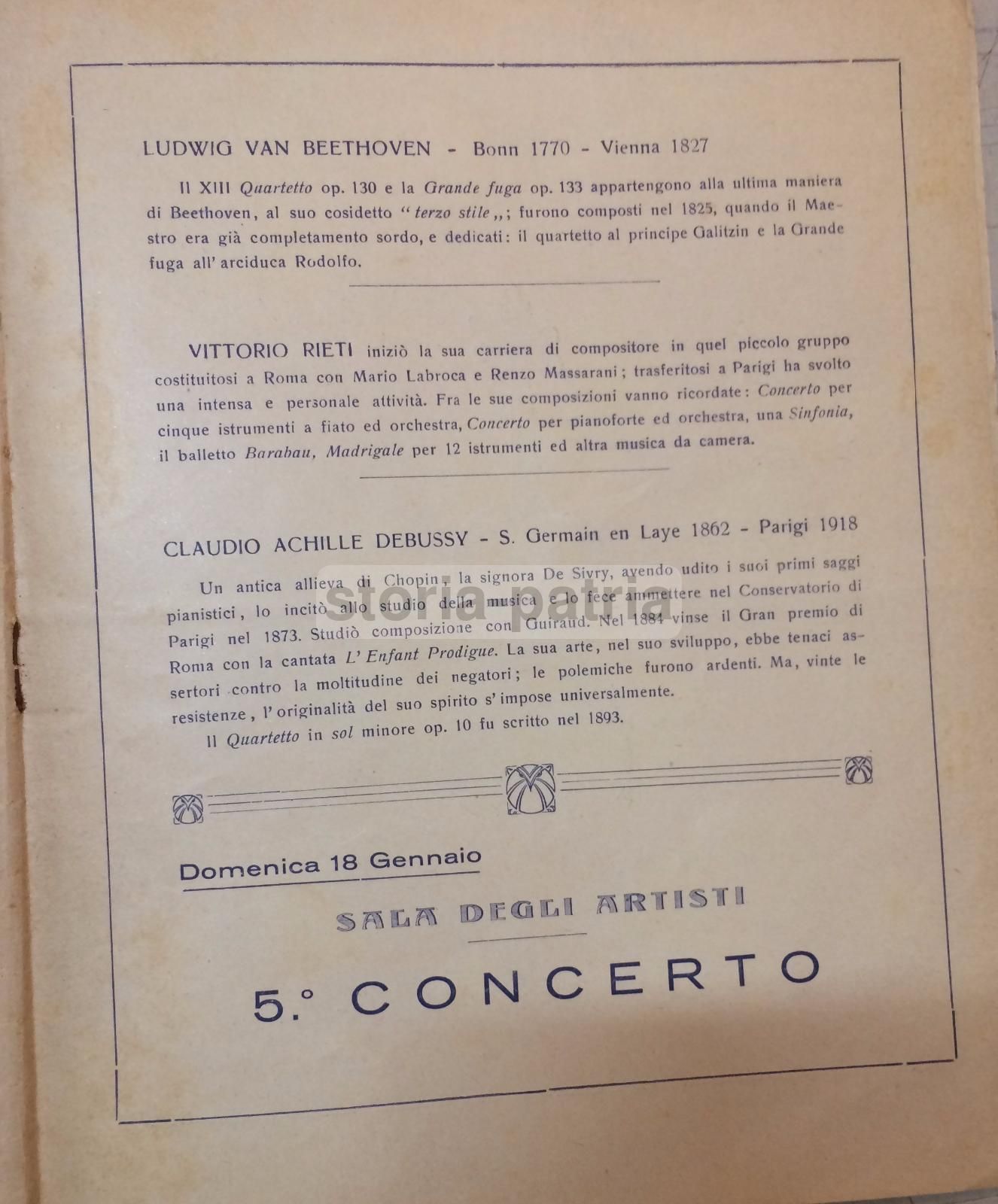 Programma Del Concerto Del Quartetto Pro Arte Di Bruxelles, Napoli, 1931