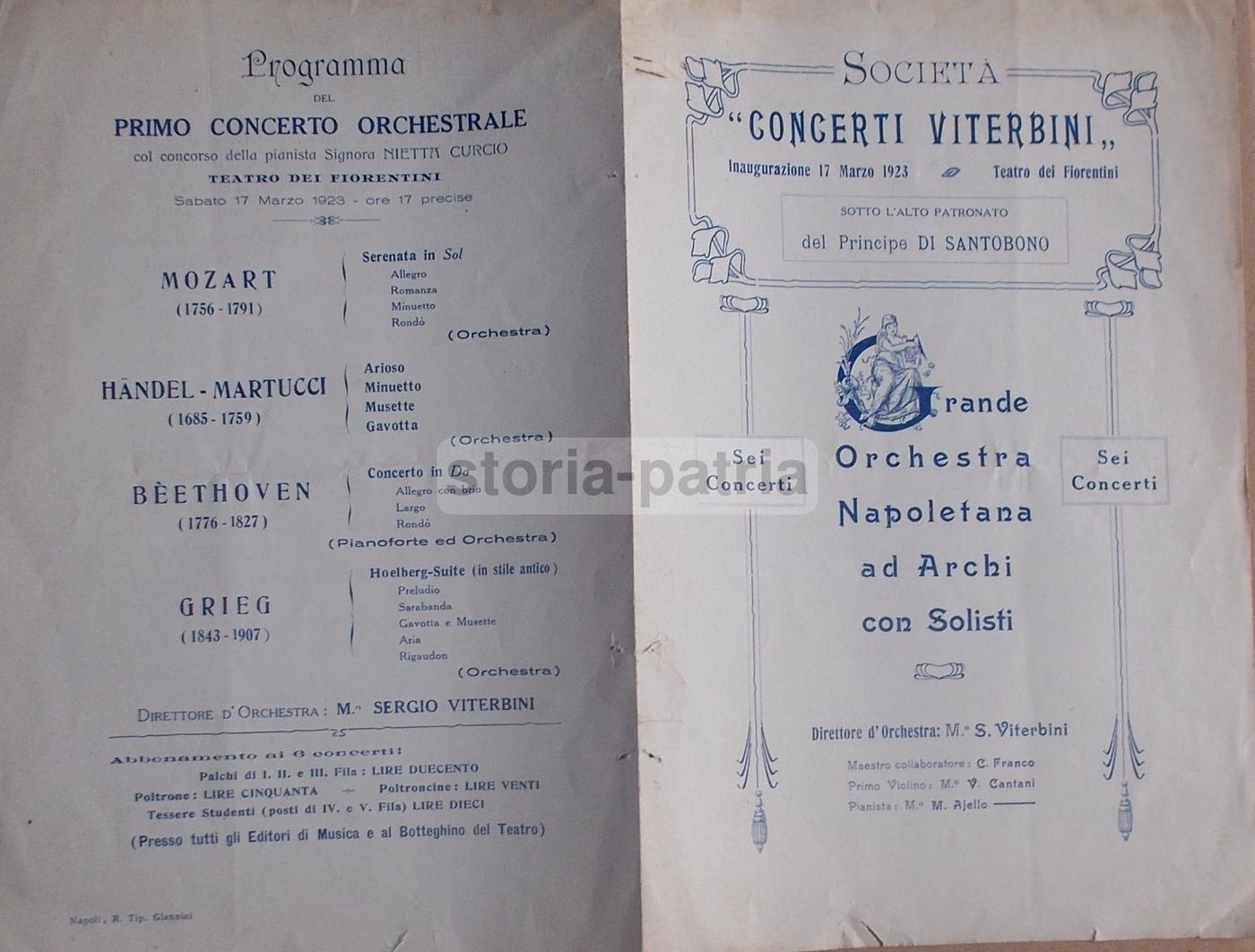 Locandina Concerti Viterbini, Teatro Dei Fiorentini, Napoli 1923