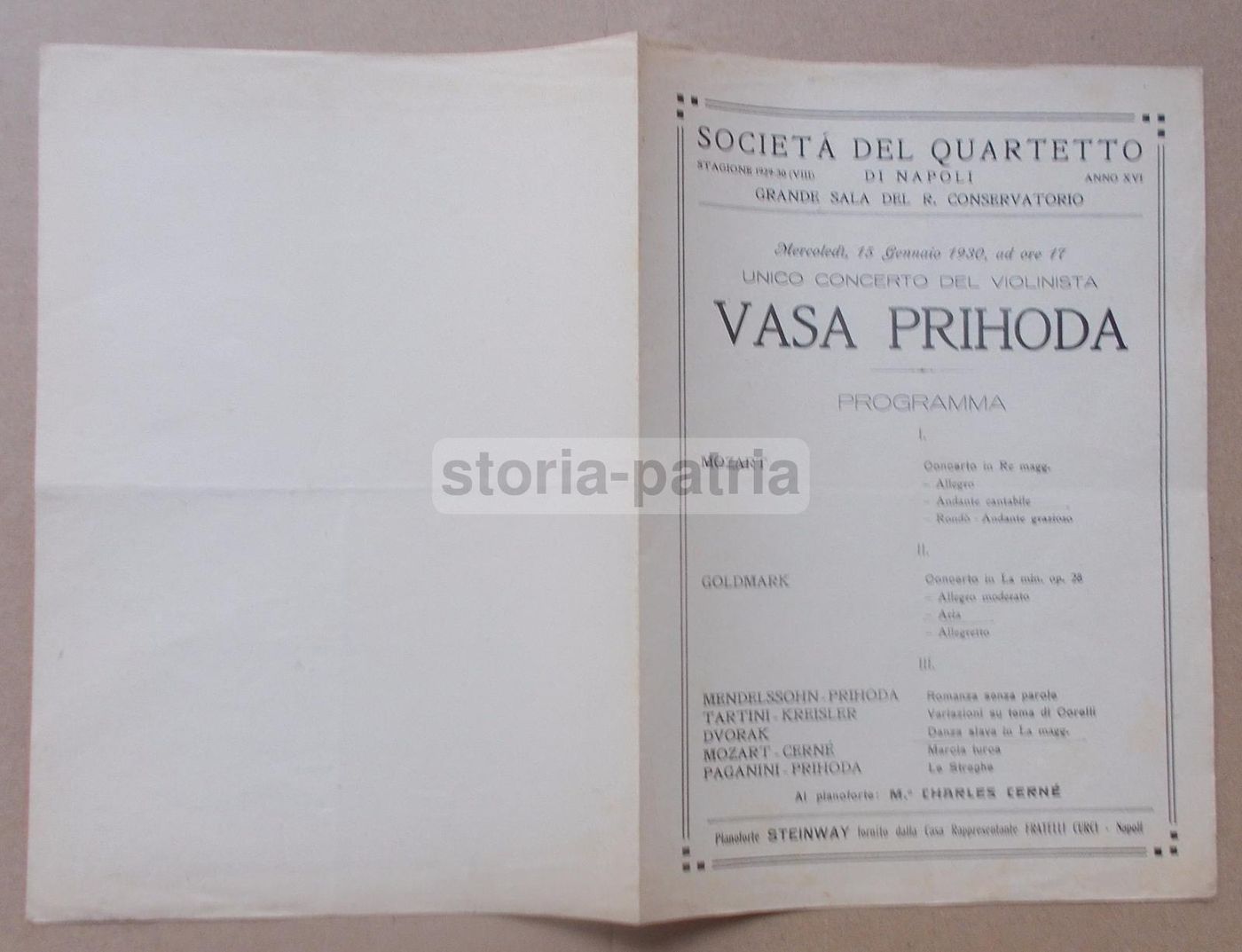 Concerto Vasa Prihoda, Napoli 1930. Volantino E Programma Musicale