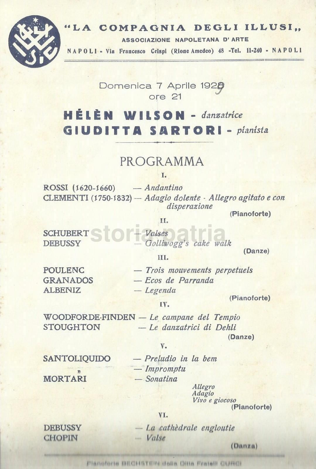 Volantino Concerto Helen Wilson E Giuditta Sartori, Napoli 1929