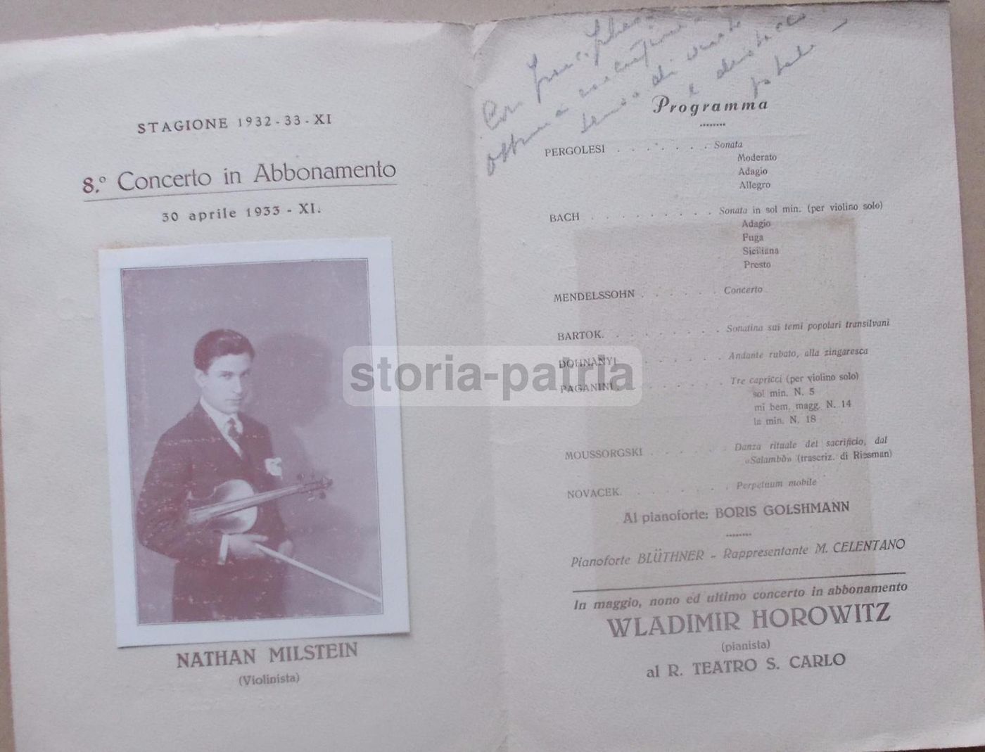 Programma Concerto Nathan Milstein Napoli Teatro San Carlo 1933